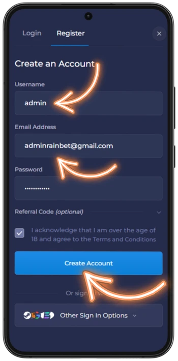 Rainbet enter valid email