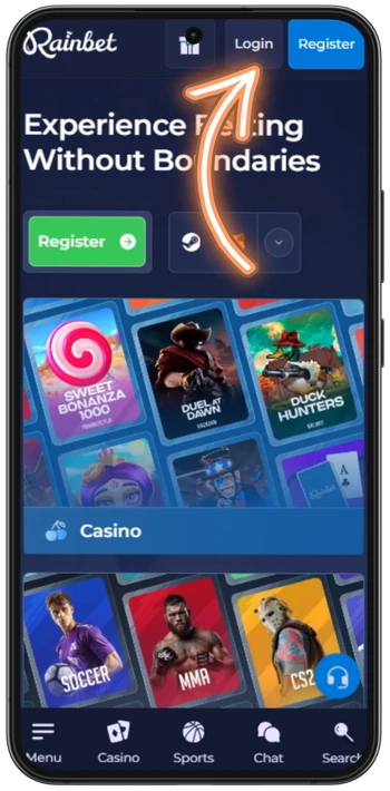 Rainbet Login in Homepage