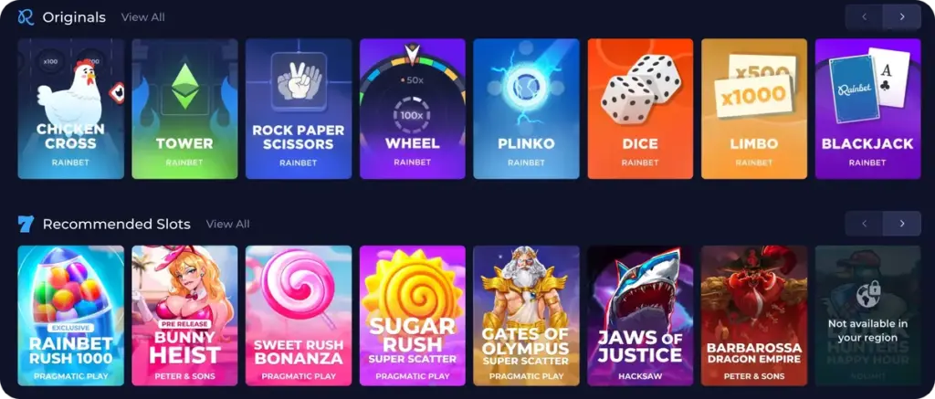 Casino games at Rainbet
